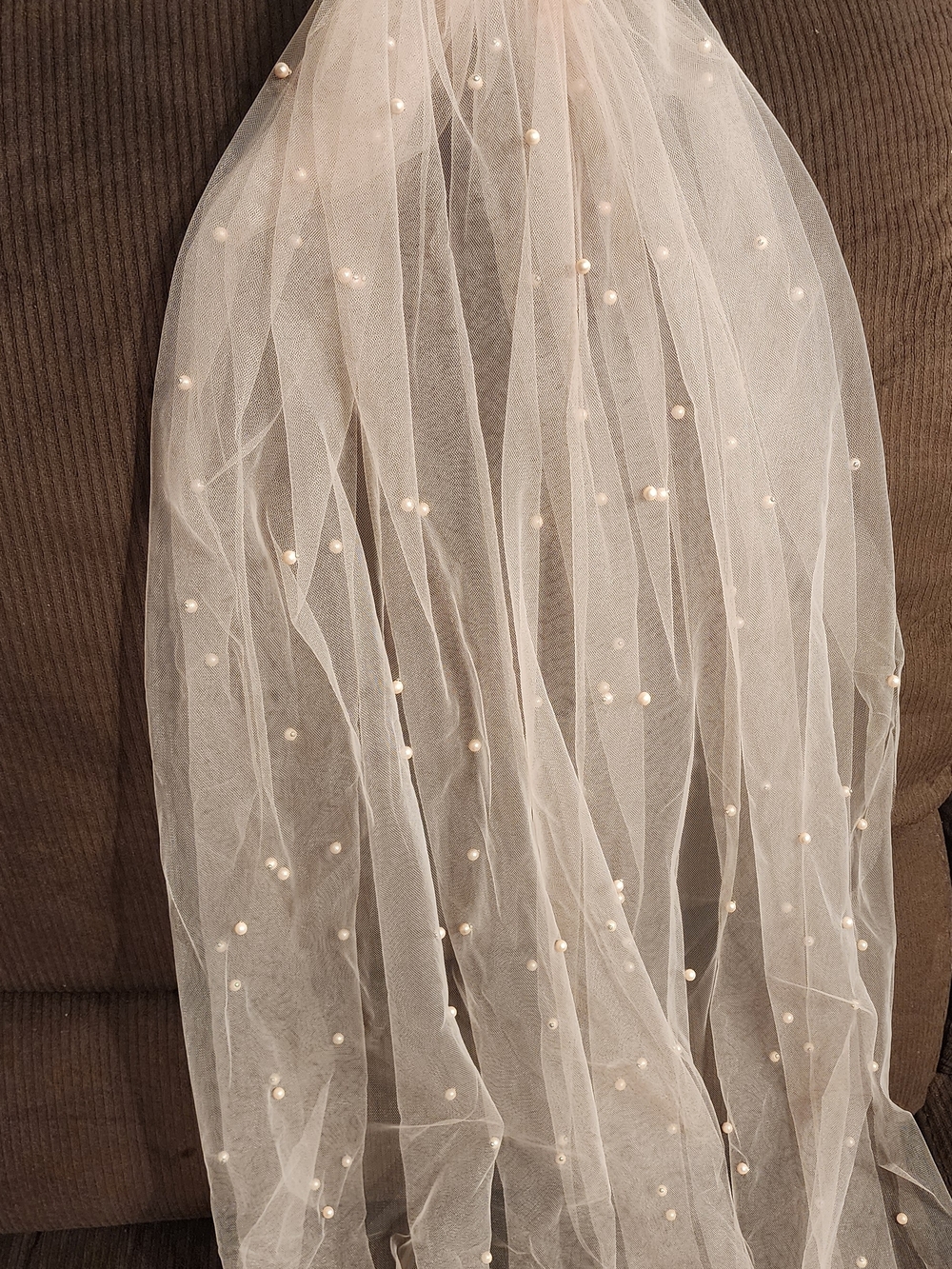 Blush Pearl-Embellished Bridal Veil